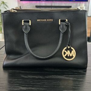 Michael Kors Black Saffiano Leather Satchel Gold Hardware
